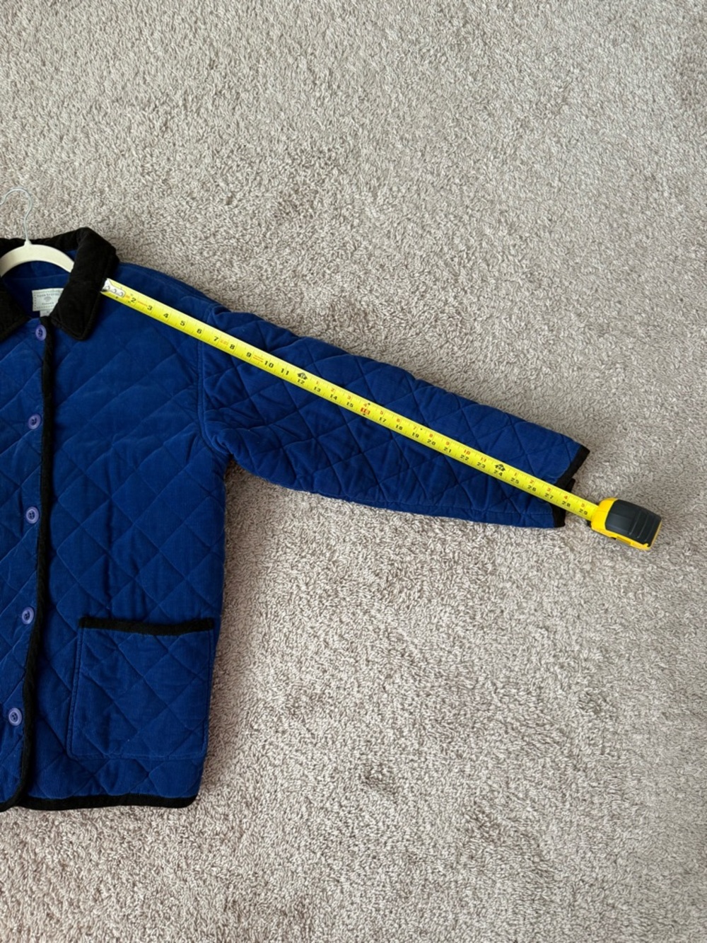 Susan Bristol Vintage Blue Quilted Barn Jacket with Black Corduroy Trim Med - Picture 8 of 15